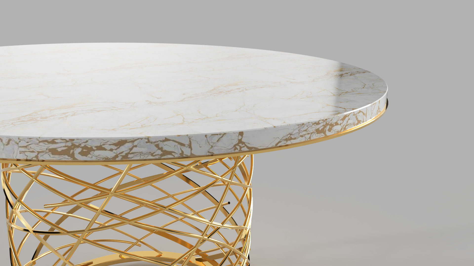 Round table marble and metal 3D model_1