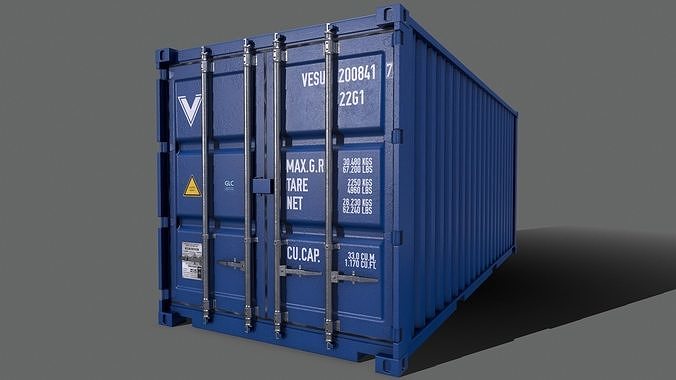 PBR 20 ft Shipping Cargo Container Version 2 - Blue Low-poly 3D model