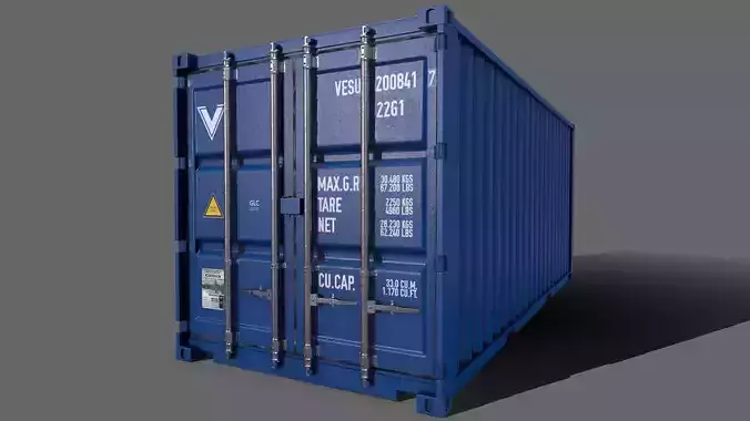 PBR 20 ft Shipping Cargo Container Version 2 - Blue Low-poly 3D model