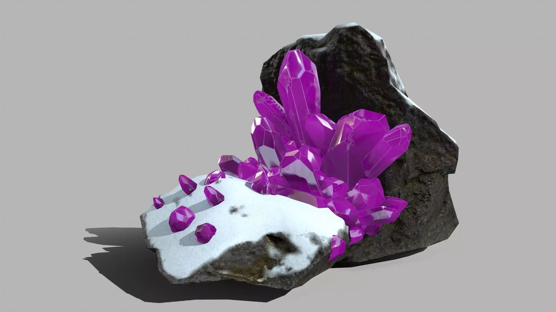 Crystal Set amethyst crystals on rock Low-poly 3D model_0