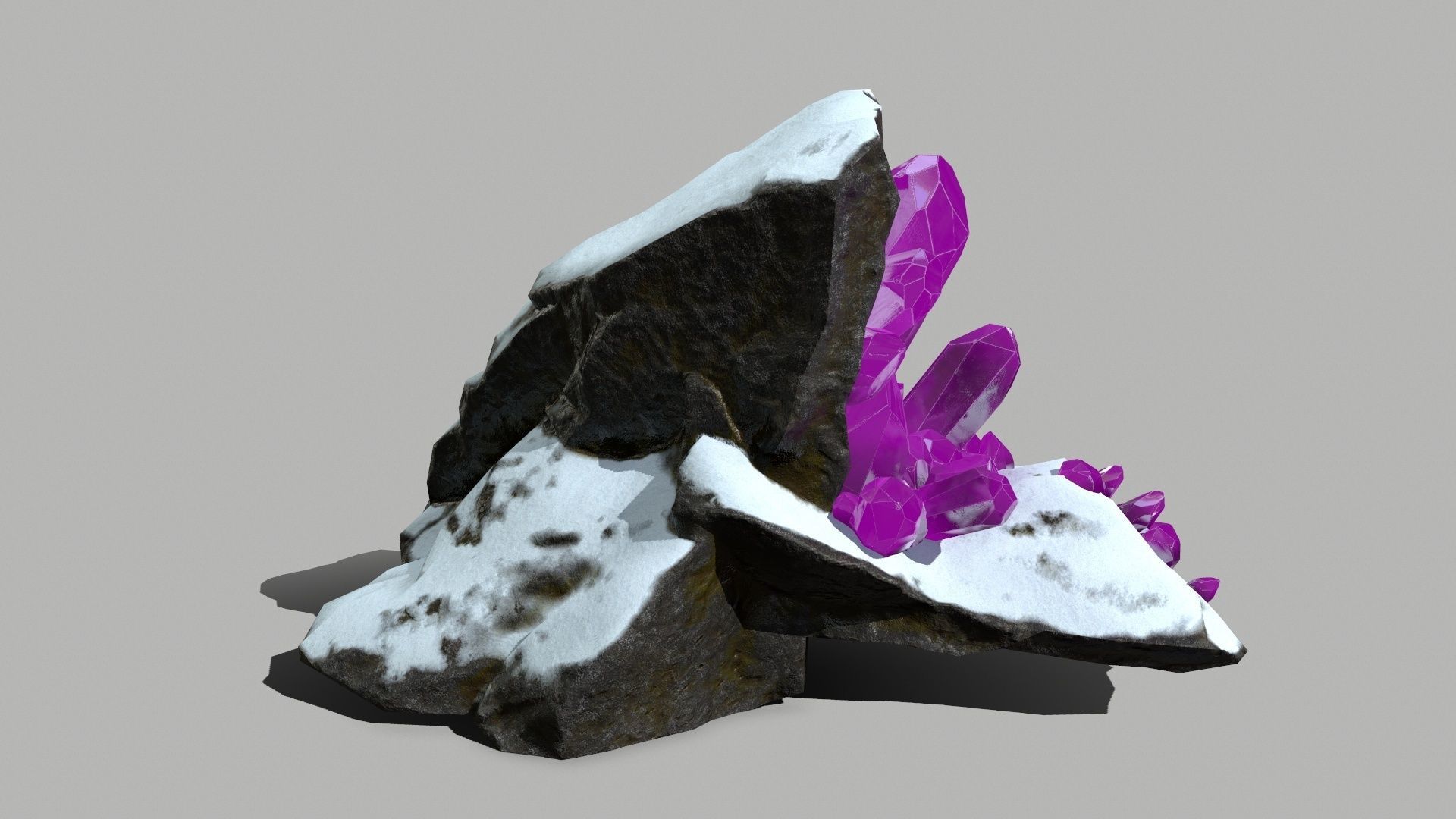 Crystal Set amethyst crystals on rock Low-poly 3D model_4