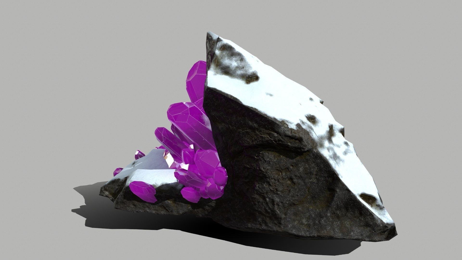 Crystal Set amethyst crystals on rock Low-poly 3D model_6