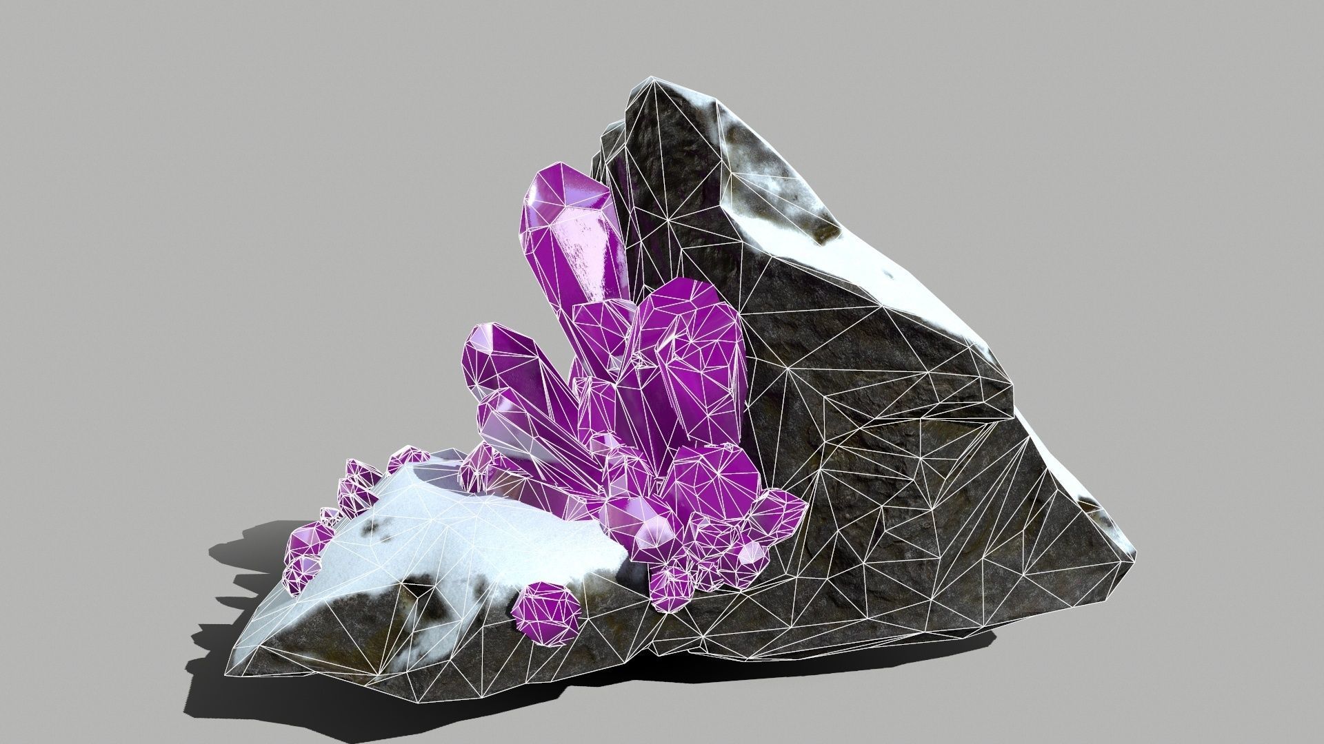Crystal Set amethyst crystals on rock Low-poly 3D model_7