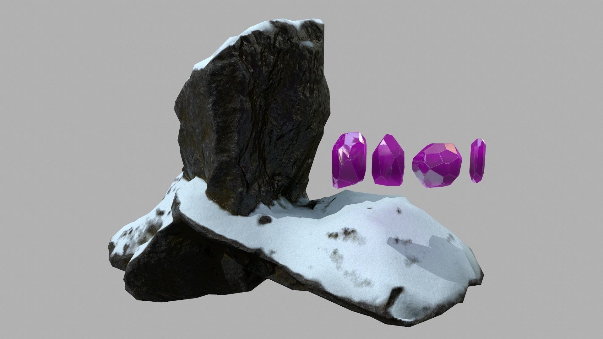 Crystal Set amethyst crystals on rock Low-poly 3D model_8