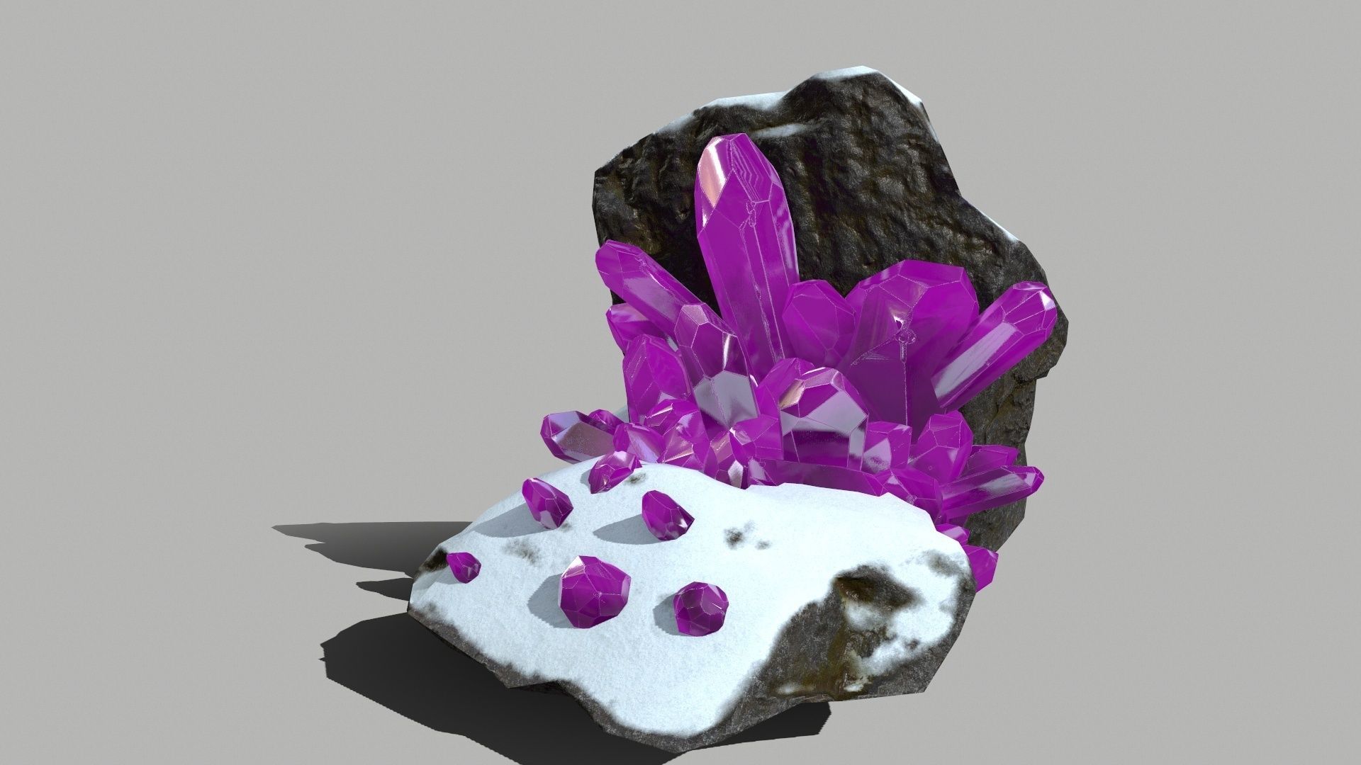 Crystal Set amethyst crystals on rock Low-poly 3D model_1