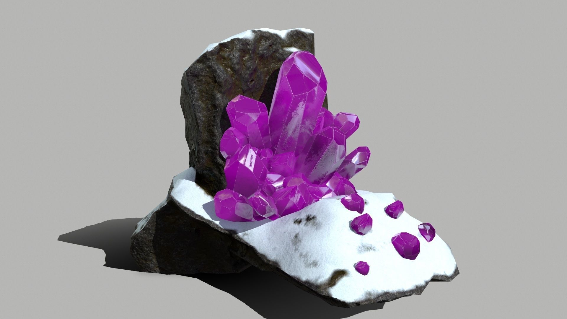 Crystal Set amethyst crystals on rock Low-poly 3D model_3