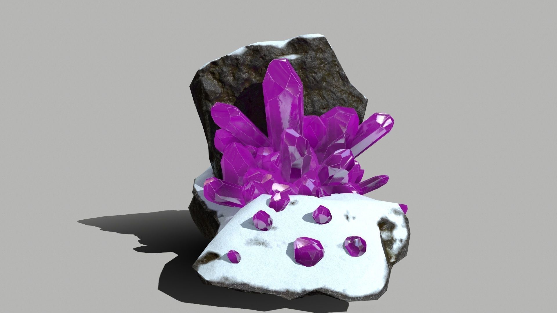 Crystal Set amethyst crystals on rock Low-poly 3D model_2