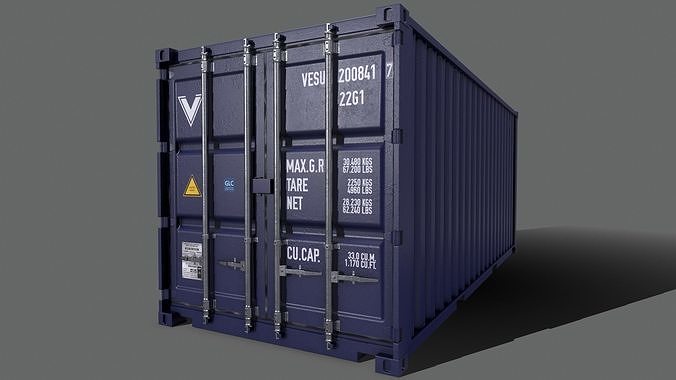 PBR 20 ft Shipping Cargo Container Version 2 - Blue Dark Low-poly 3D model