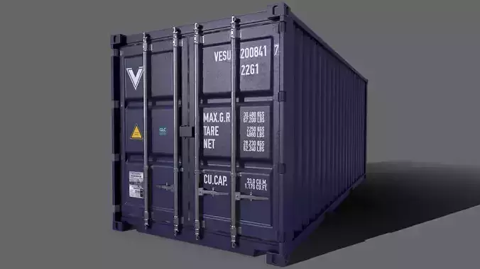 PBR 20 ft Shipping Cargo Container Version 2 - Blue Dark Low-poly 3D model