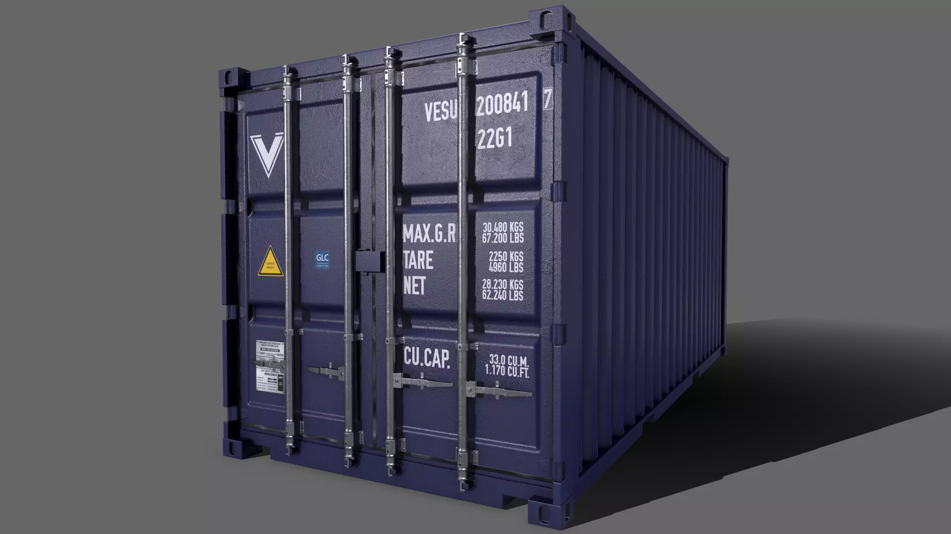 PBR 20 ft Shipping Cargo Container Version 2 - Blue Dark Low-poly 3D model_0