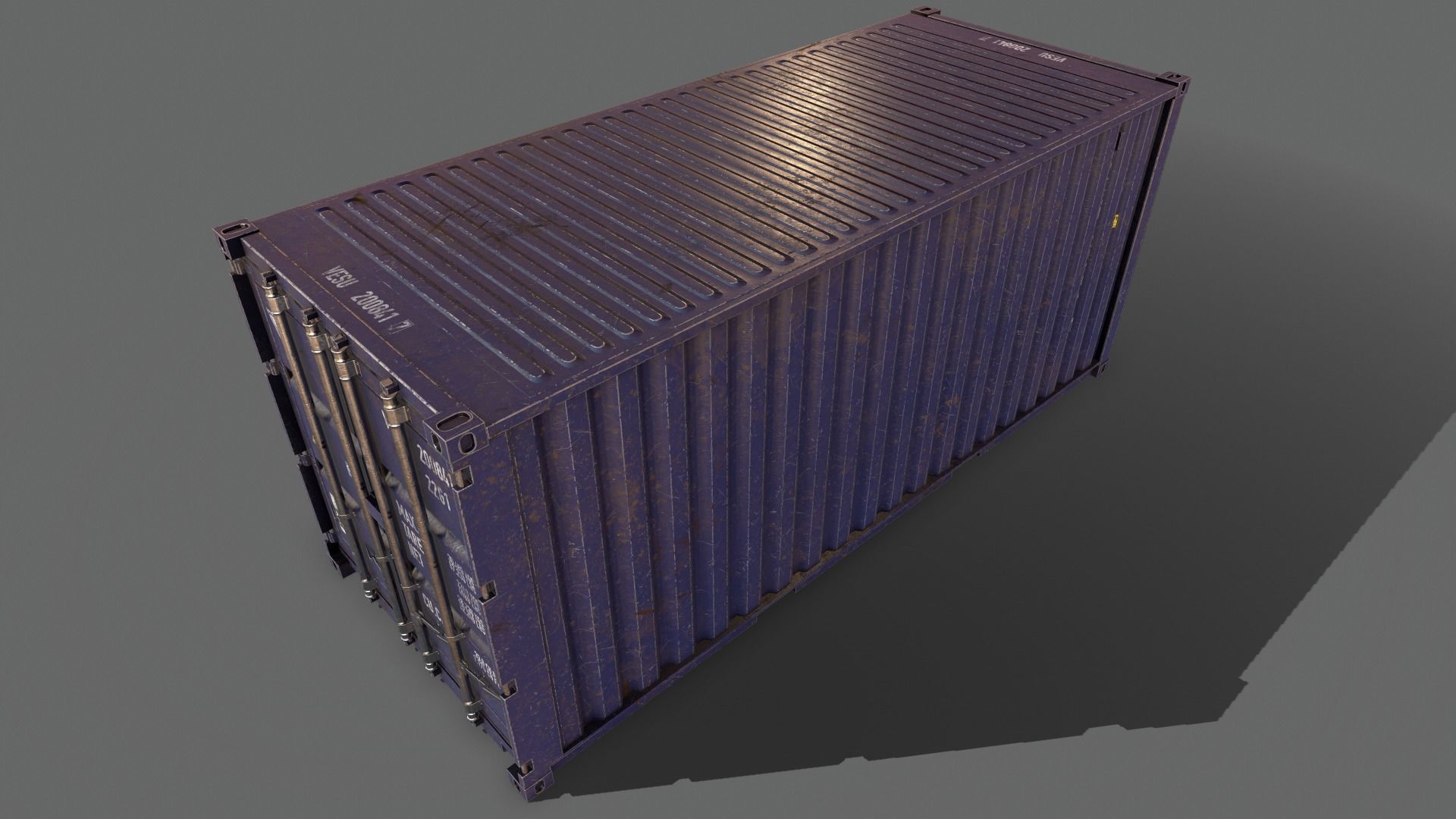 PBR 20 ft Shipping Cargo Container Version 2 - Blue Dark Low-poly 3D model_15