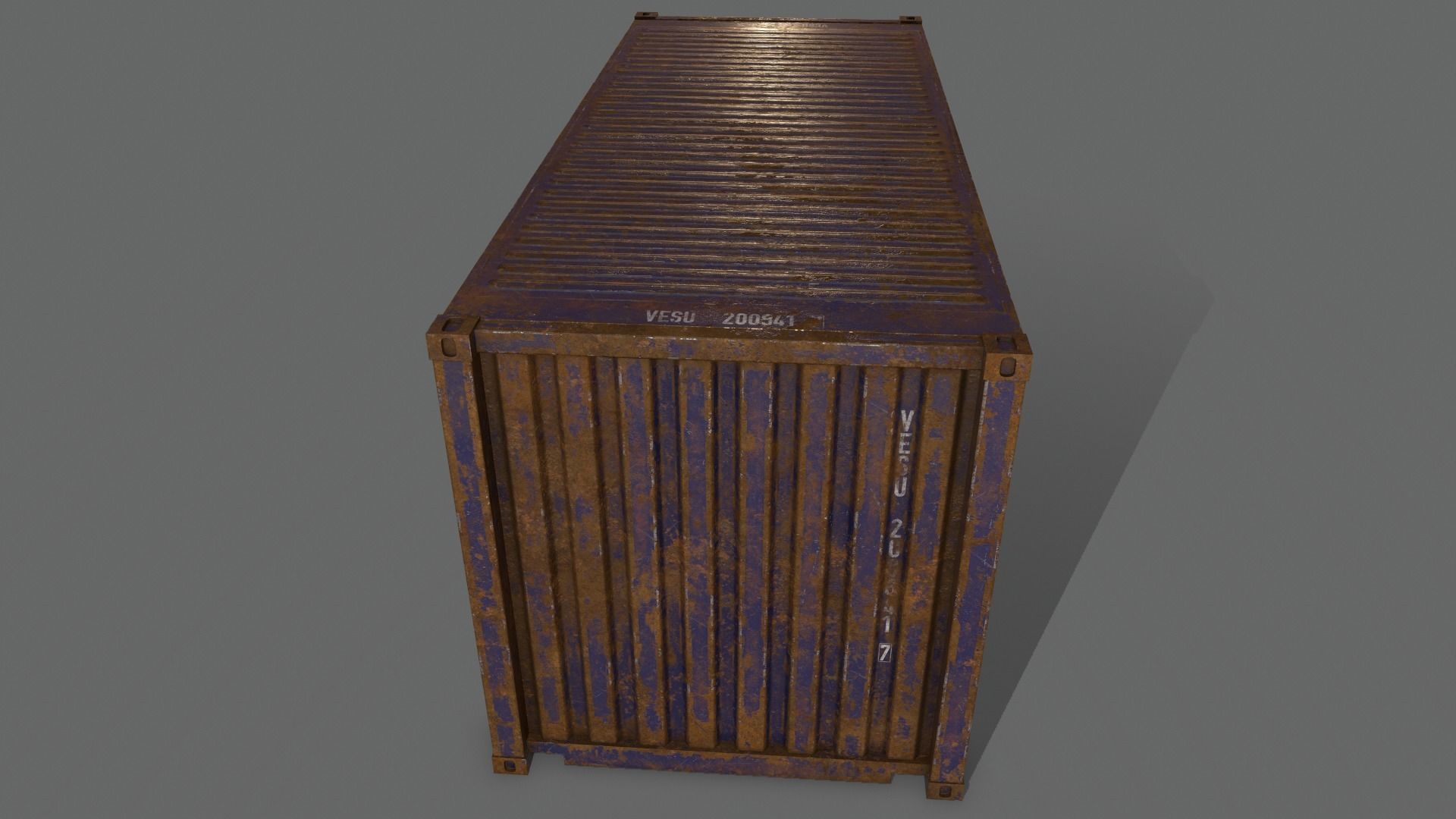 PBR 20 ft Shipping Cargo Container Version 2 - Blue Dark Low-poly 3D model_13