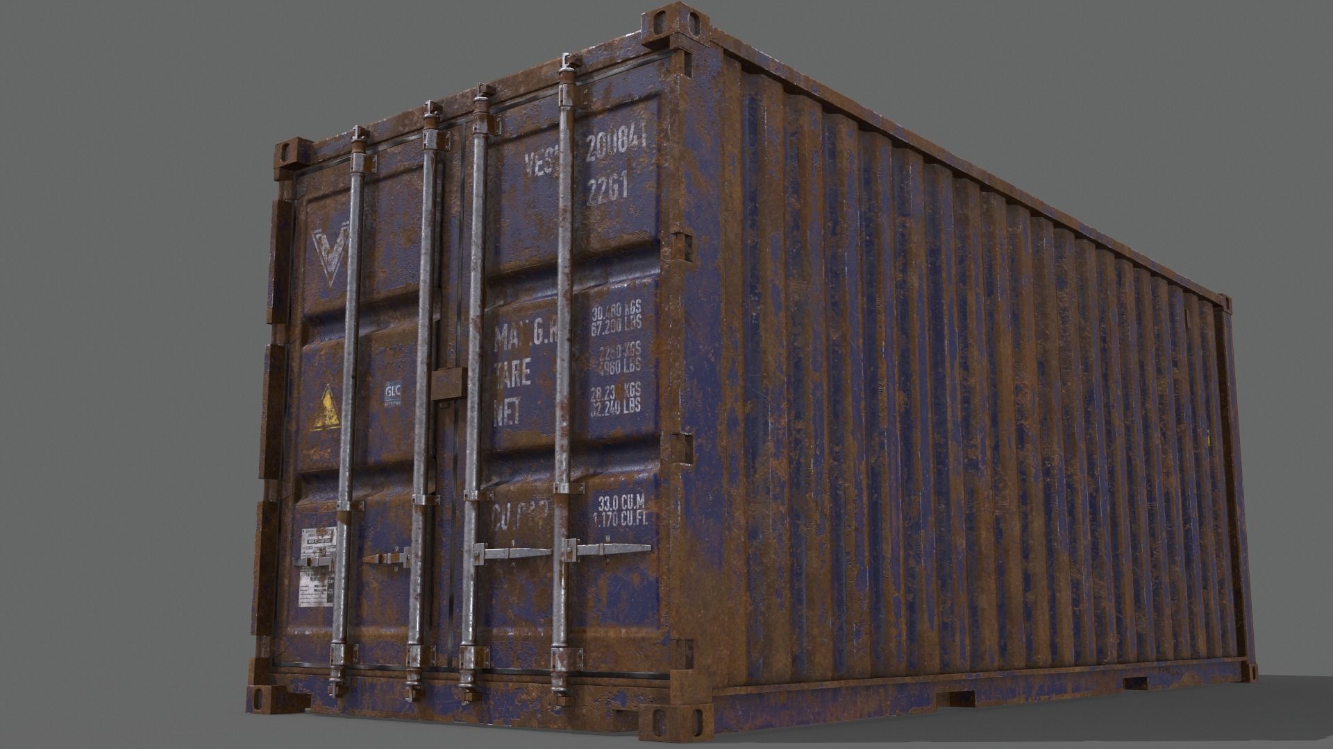 PBR 20 ft Shipping Cargo Container Version 2 - Blue Dark Low-poly 3D model_19
