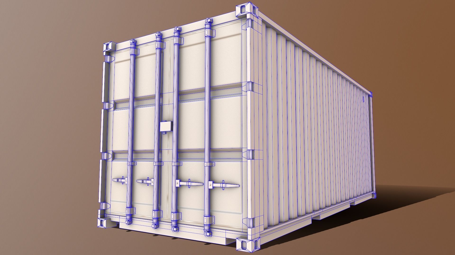 PBR 20 ft Shipping Cargo Container Version 2 - Blue Dark Low-poly 3D model_24