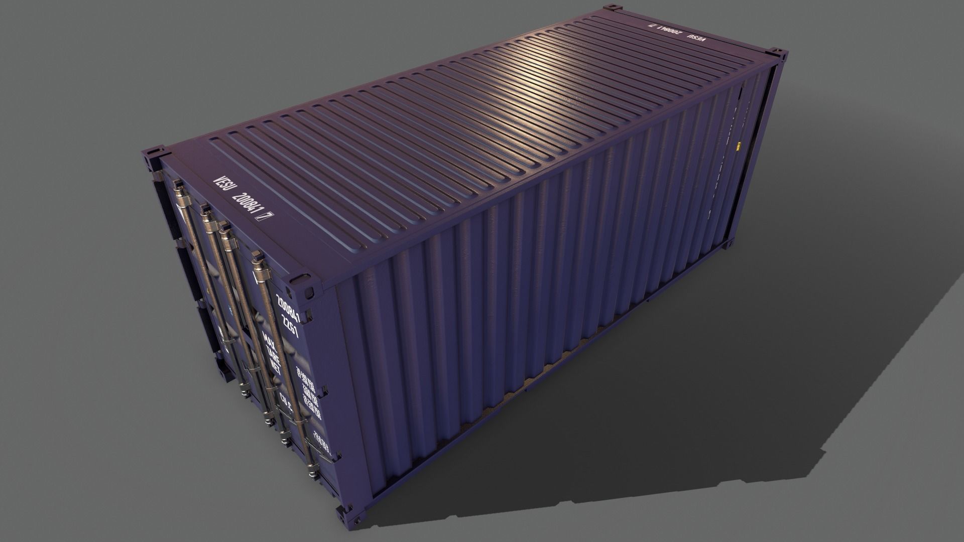 PBR 20 ft Shipping Cargo Container Version 2 - Blue Dark Low-poly 3D model_14