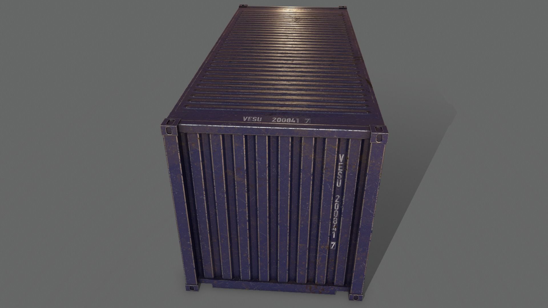PBR 20 ft Shipping Cargo Container Version 2 - Blue Dark Low-poly 3D model_12