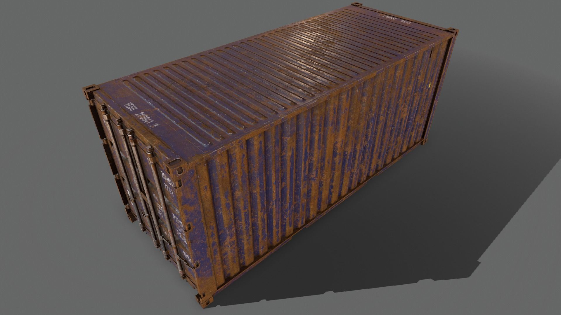 PBR 20 ft Shipping Cargo Container Version 2 - Blue Dark Low-poly 3D model_16
