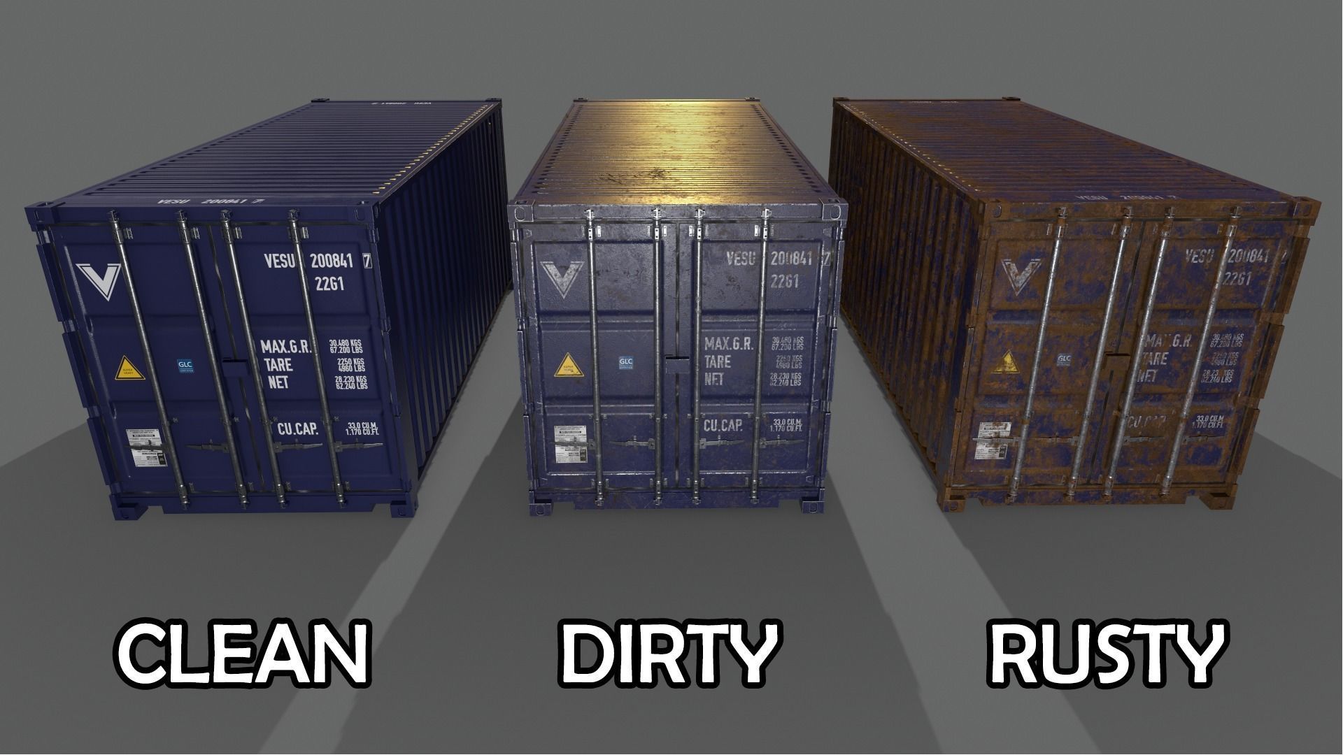 PBR 20 ft Shipping Cargo Container Version 2 - Blue Dark Low-poly 3D model_3