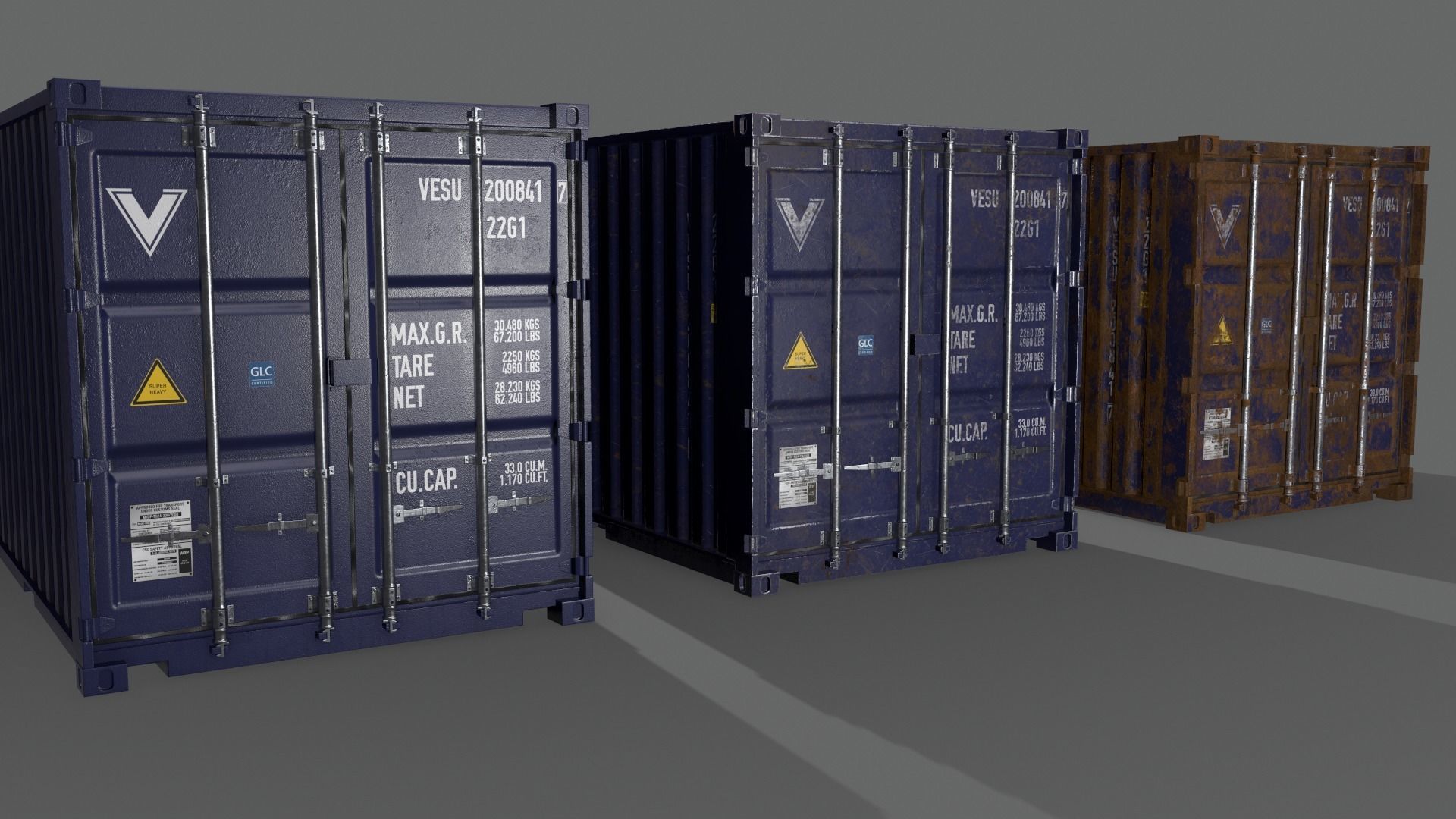 PBR 20 ft Shipping Cargo Container Version 2 - Blue Dark Low-poly 3D model_4