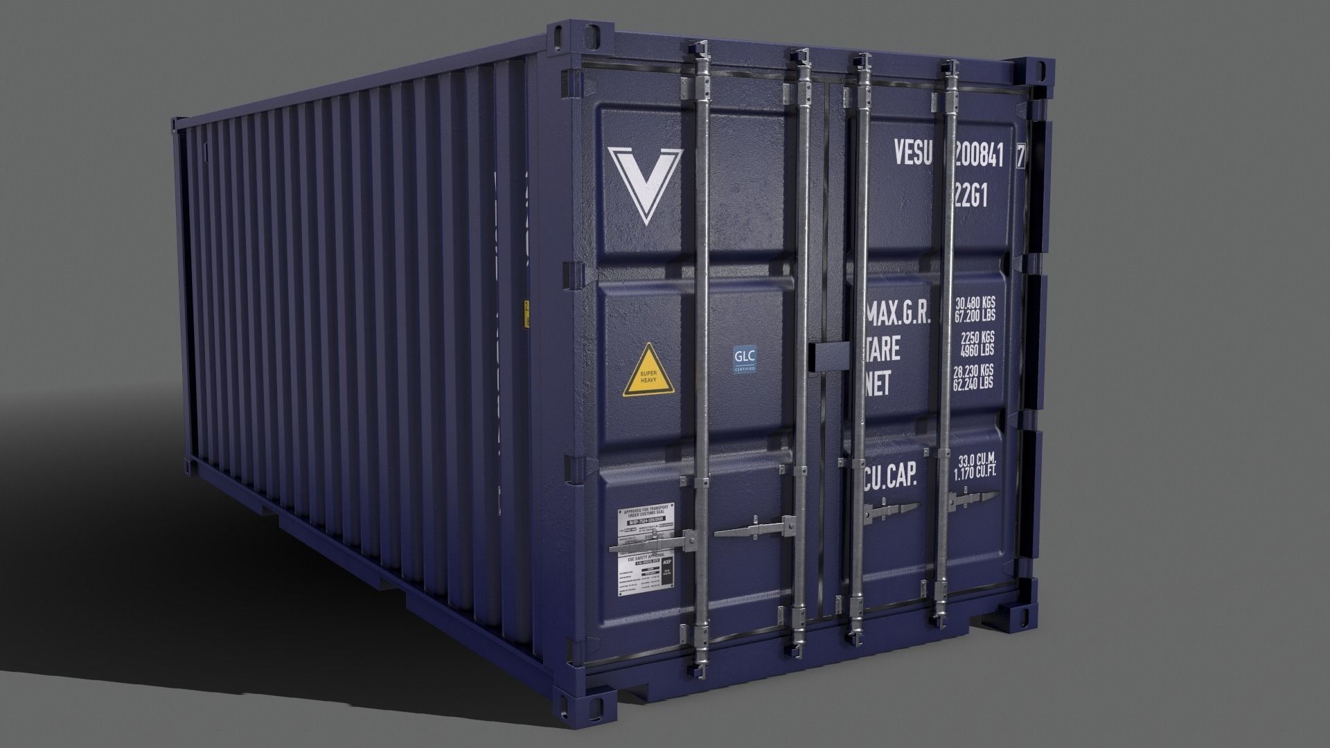 PBR 20 ft Shipping Cargo Container Version 2 - Blue Dark Low-poly 3D model_5