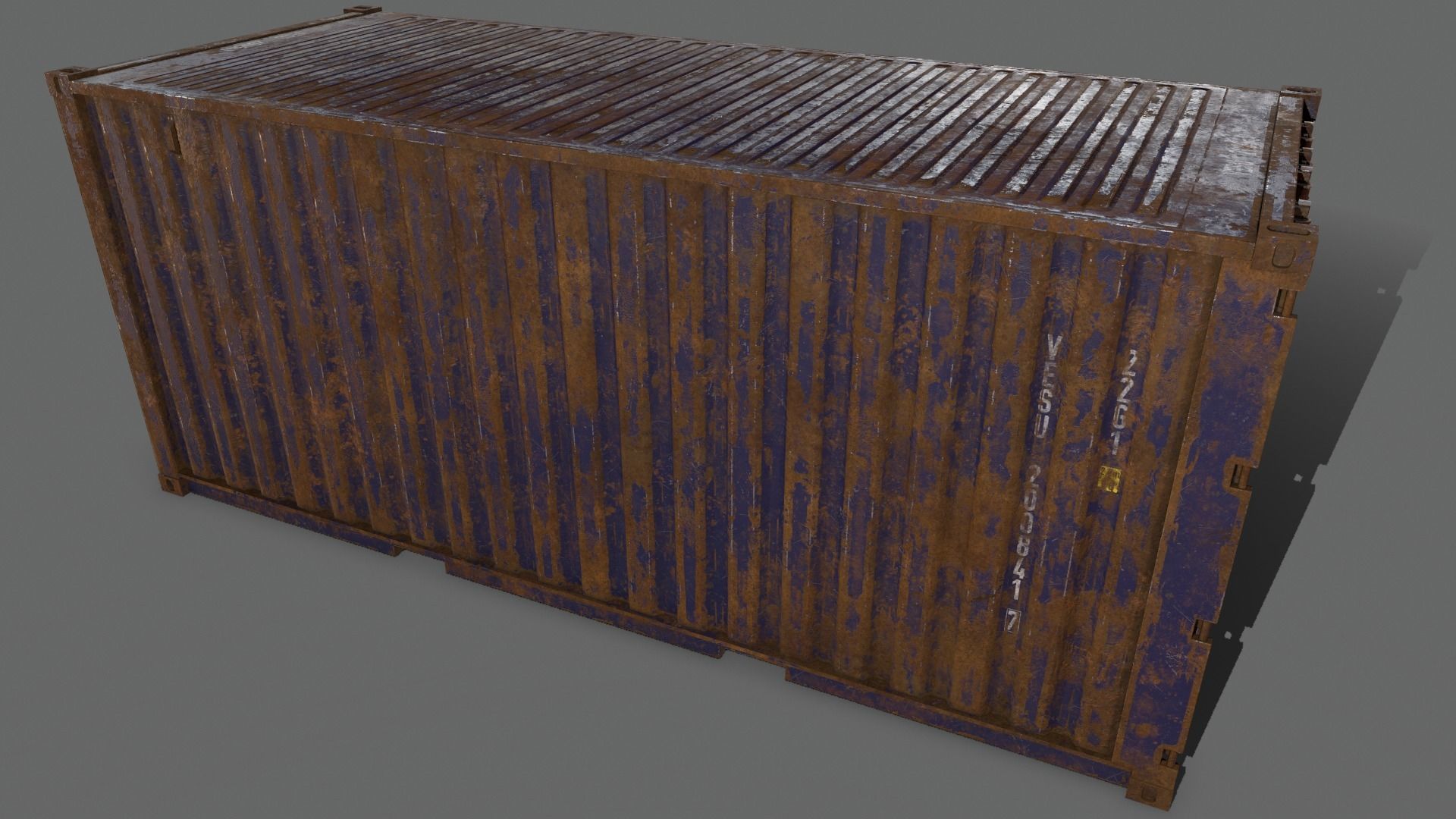PBR 20 ft Shipping Cargo Container Version 2 - Blue Dark Low-poly 3D model_10