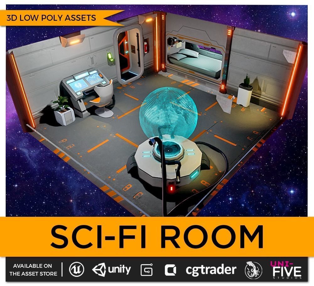Low Poly Sci-Fi Room Asset Pack Low-poly 3D model_2