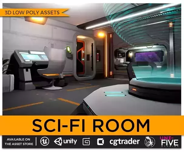 Low Poly Sci-Fi Room Asset Pack Low-poly 3D model