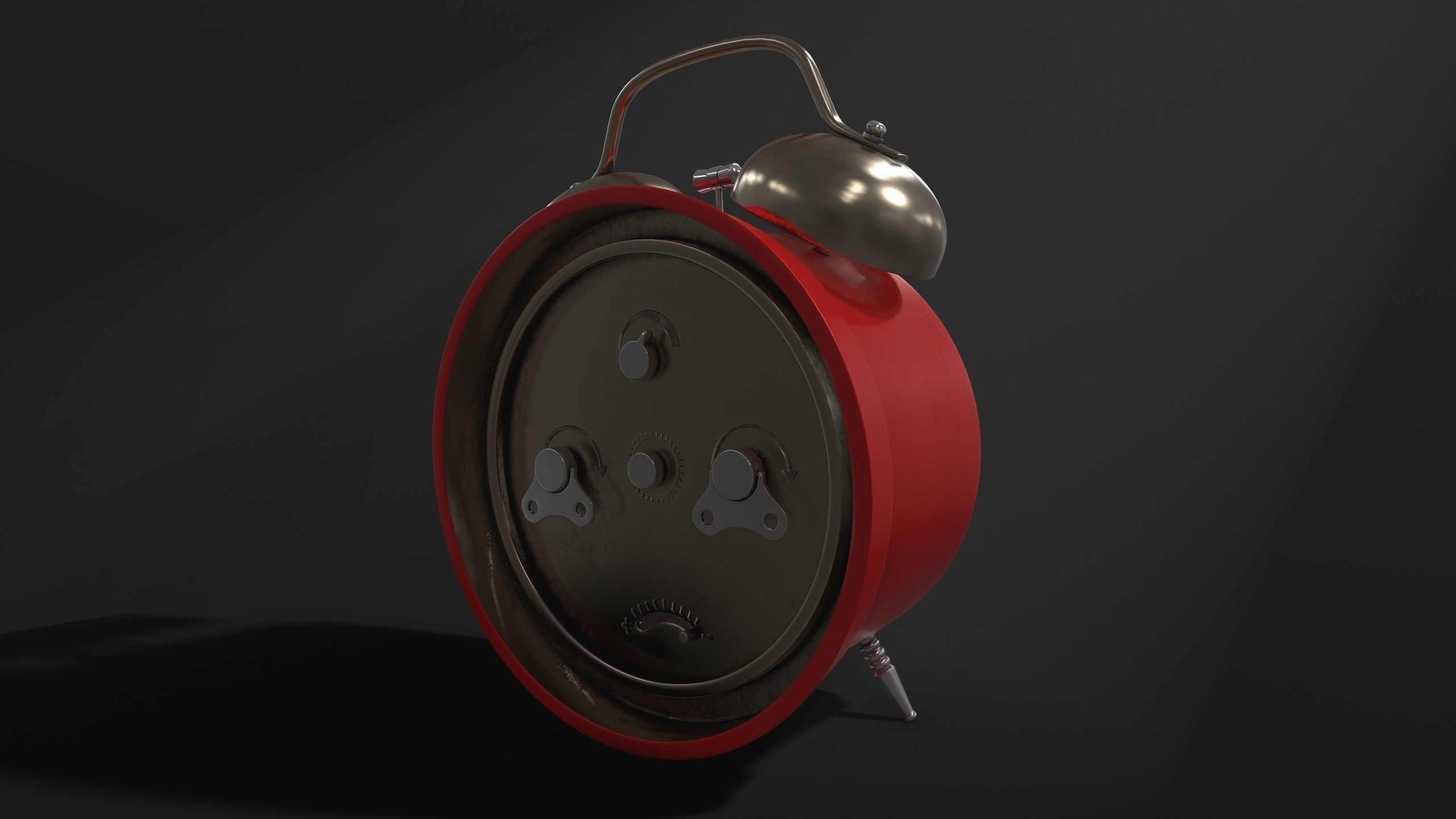 Old Red  Alarm Clock Low-poly 3D model_2