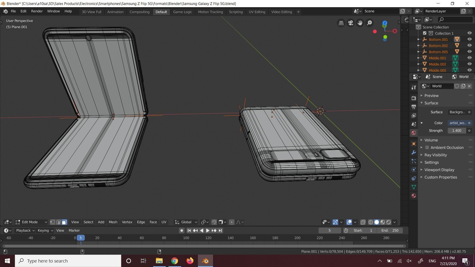 Samsung Galaxy Z Flip 5G In All Official Colors Low-poly 3D model_5