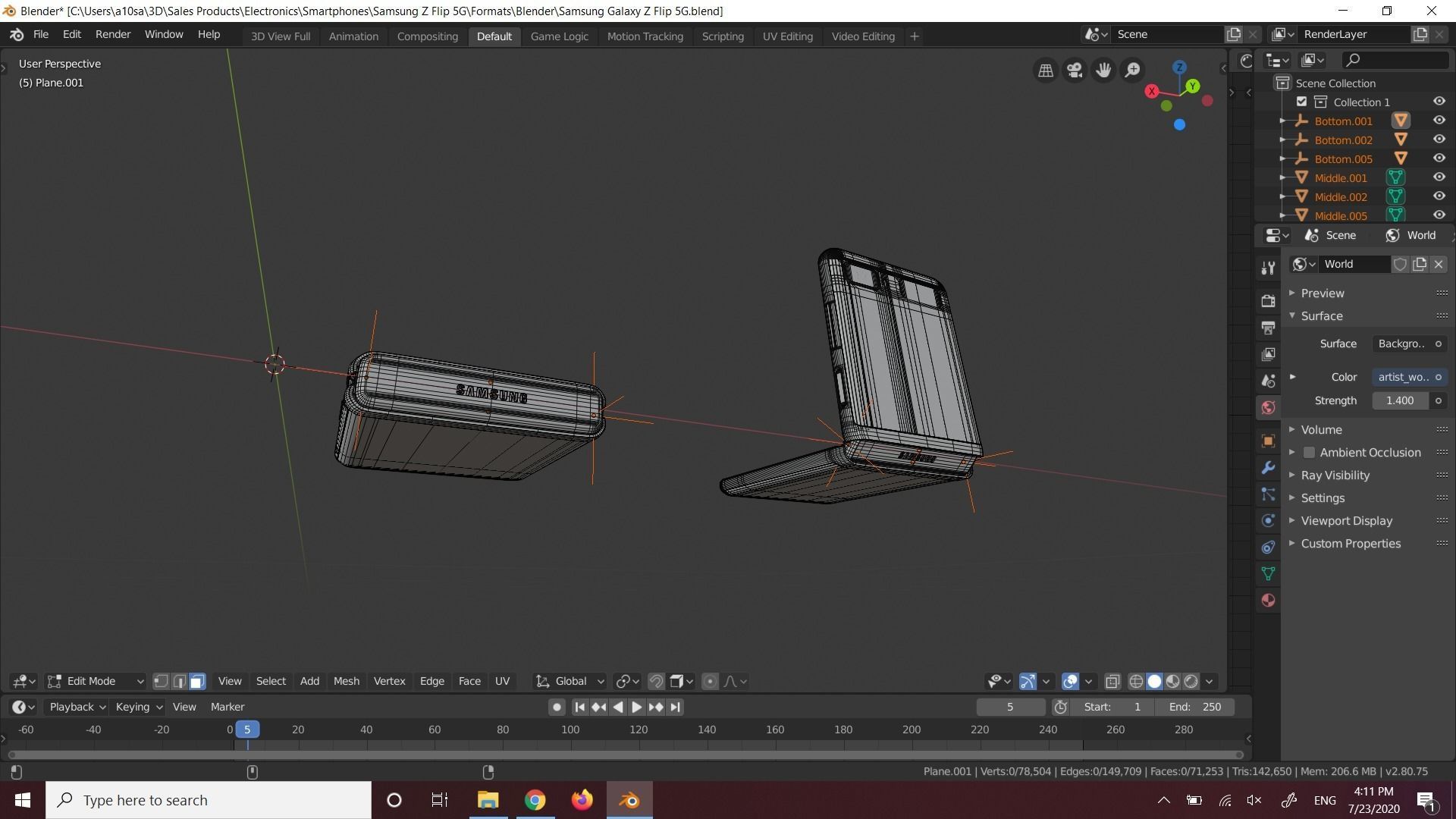 Samsung Galaxy Z Flip 5G In All Official Colors Low-poly 3D model_8