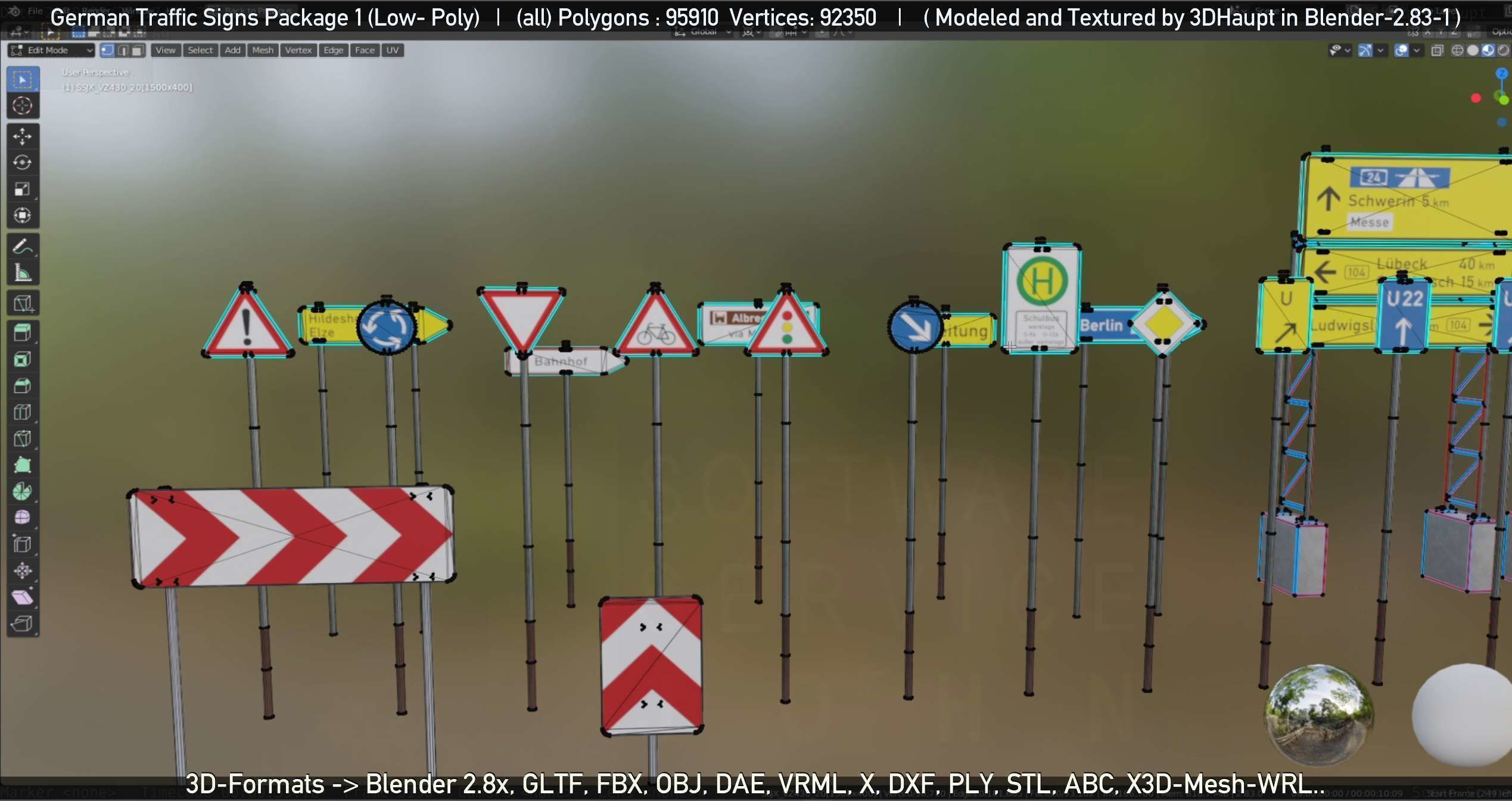German Traffic Signs Package 1 Low-poly 3D model_104