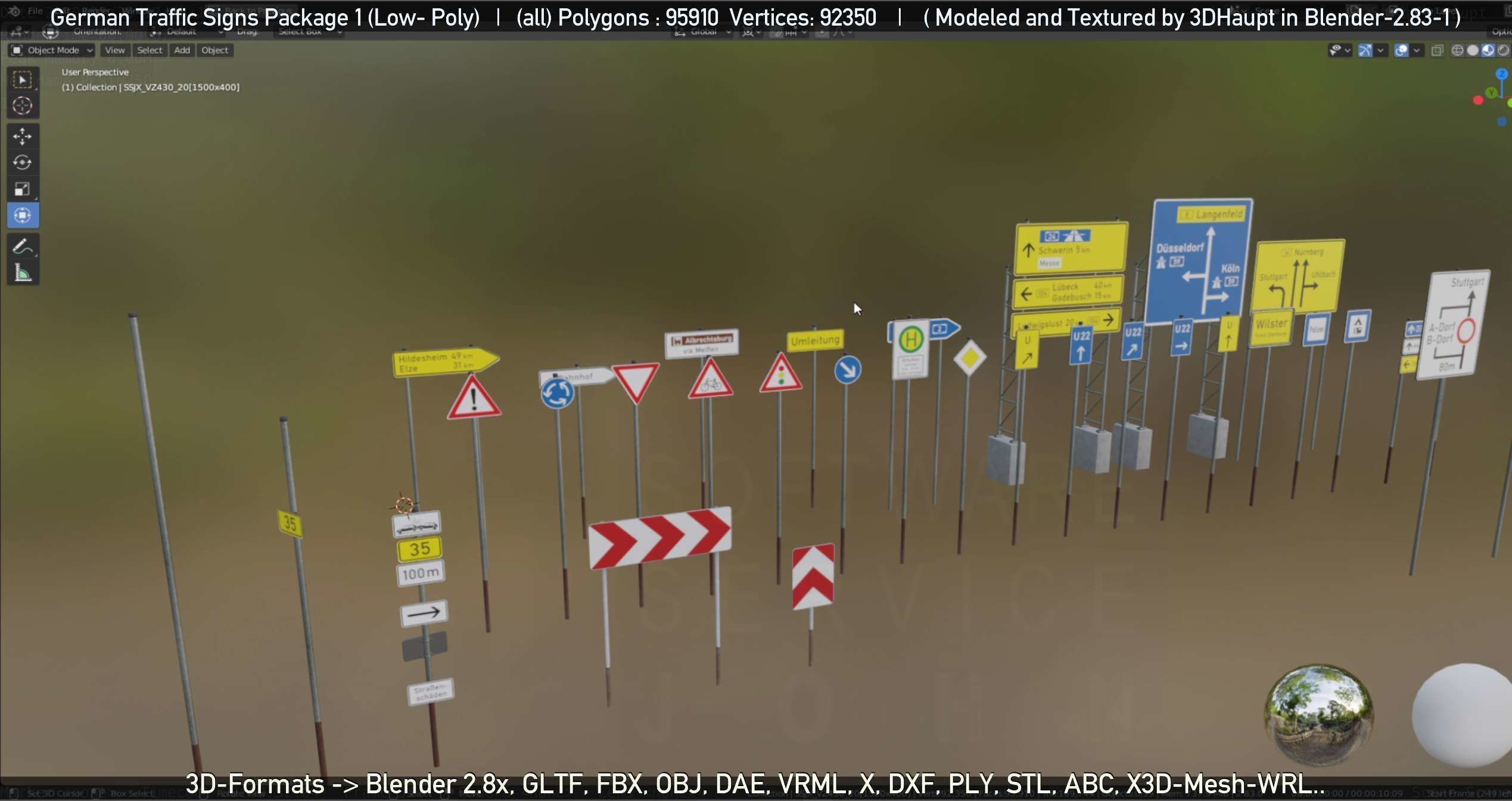 German Traffic Signs Package 1 Low-poly 3D model_80