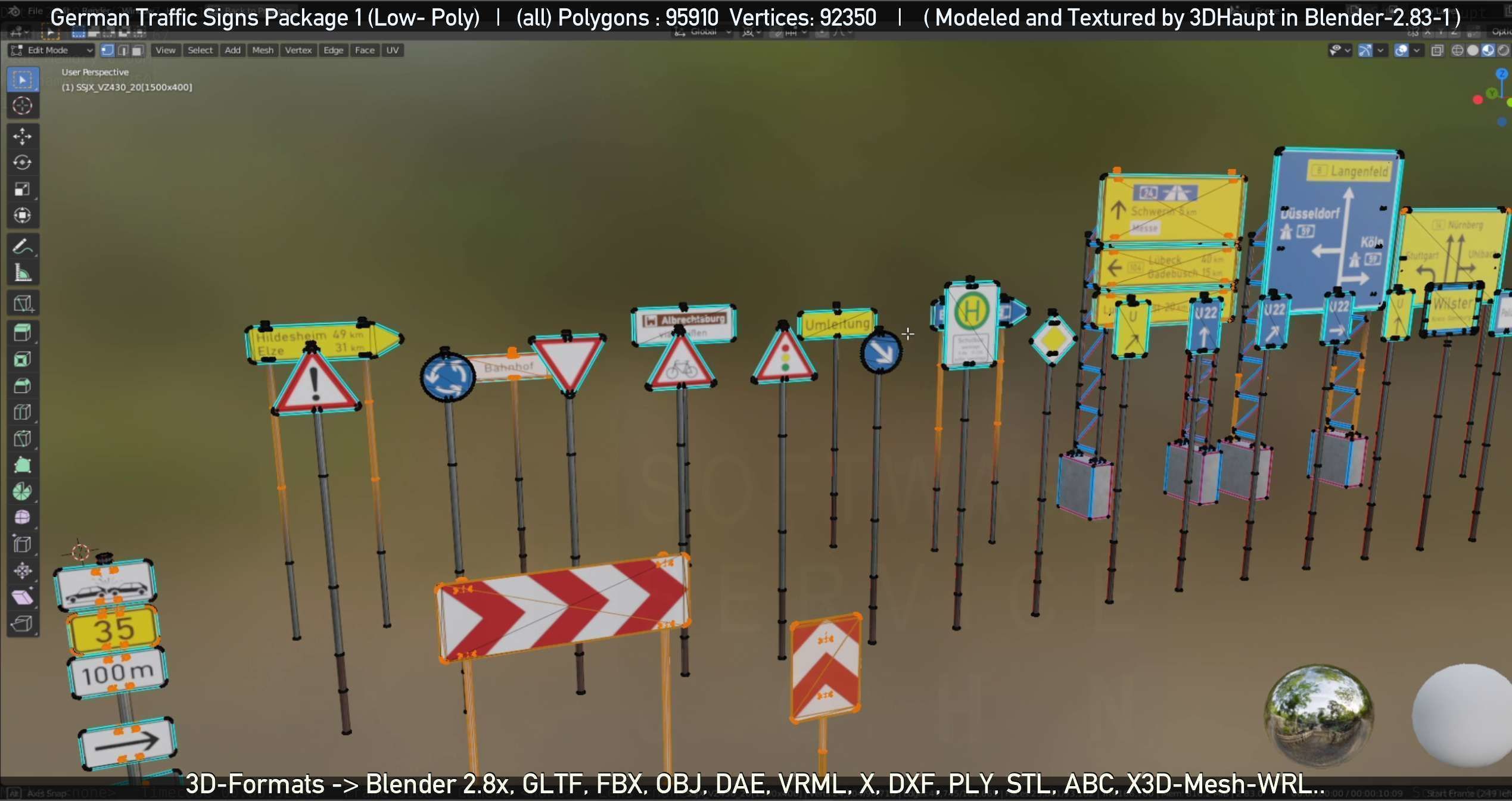 German Traffic Signs Package 1 Low-poly 3D model_81