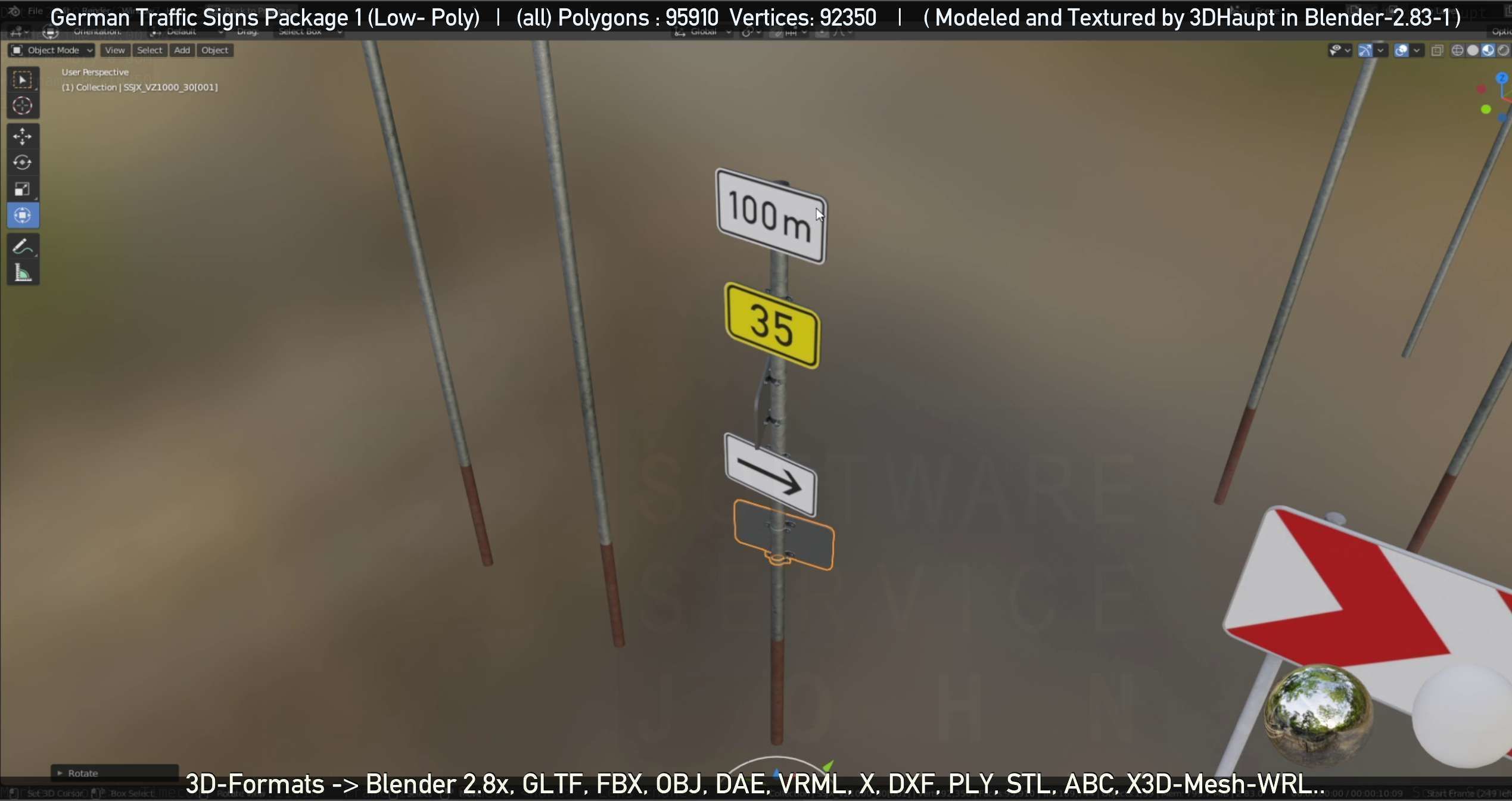 German Traffic Signs Package 1 Low-poly 3D model_56