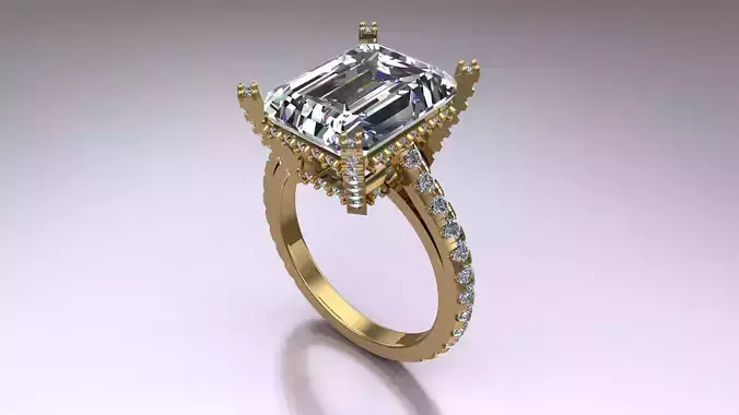 Engagement ring with emerald cut diamond 