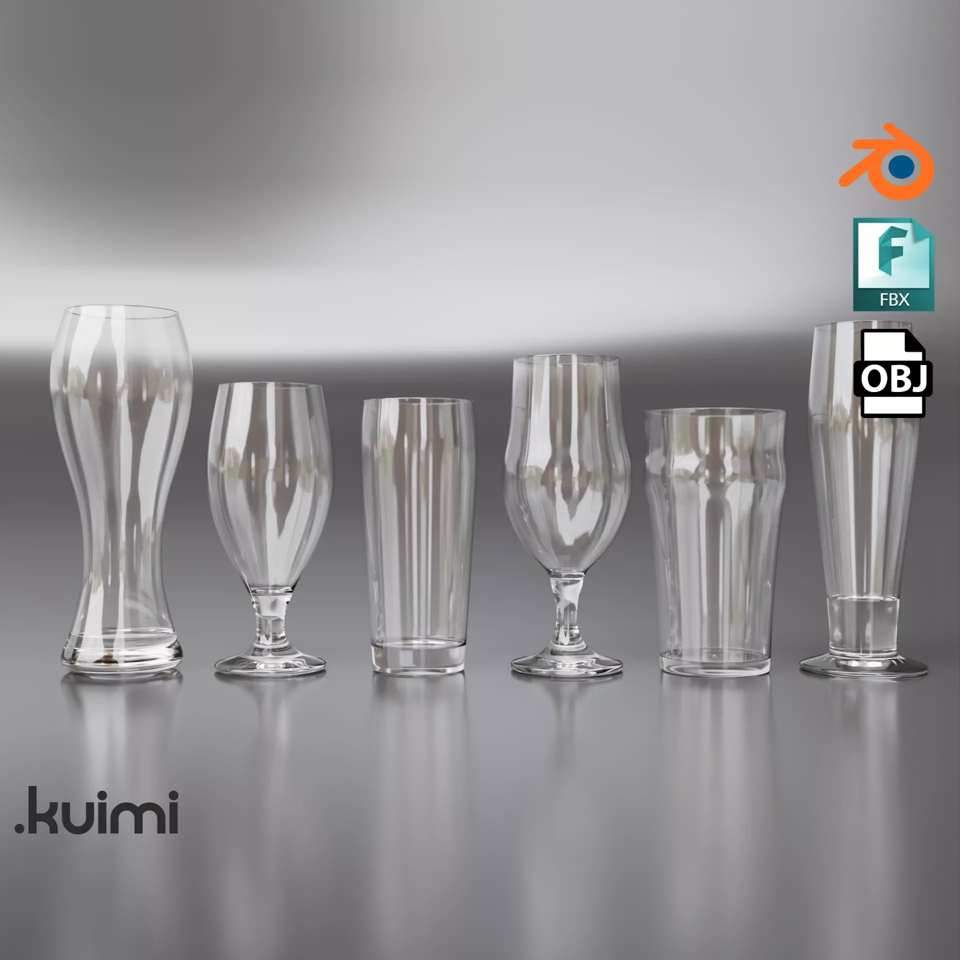Beer Glasses Pack Low-poly 3D model_0