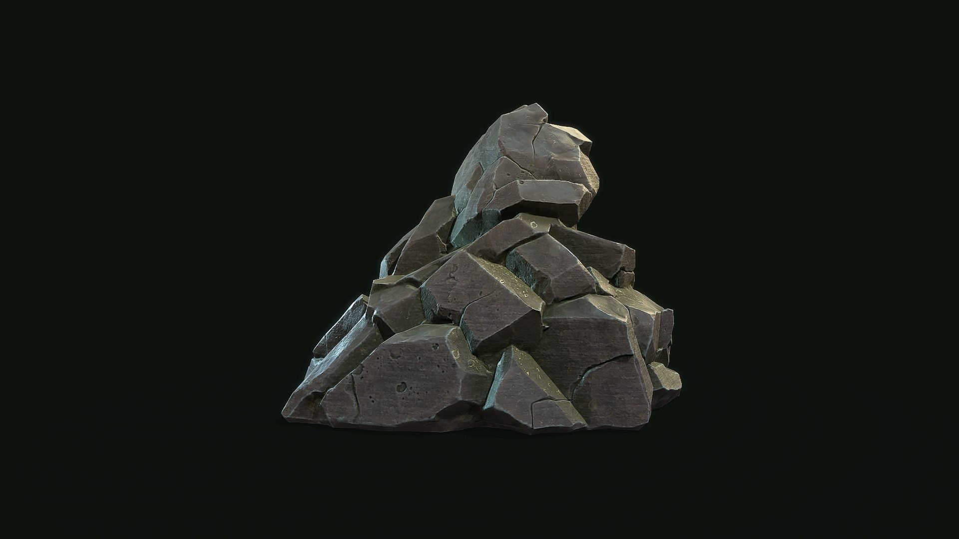 Stylized Gray Stone moss PBR low poly  Low-poly 3D model_4