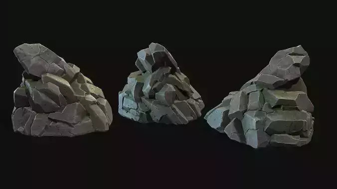 Stylized Gray Stone moss PBR low poly 