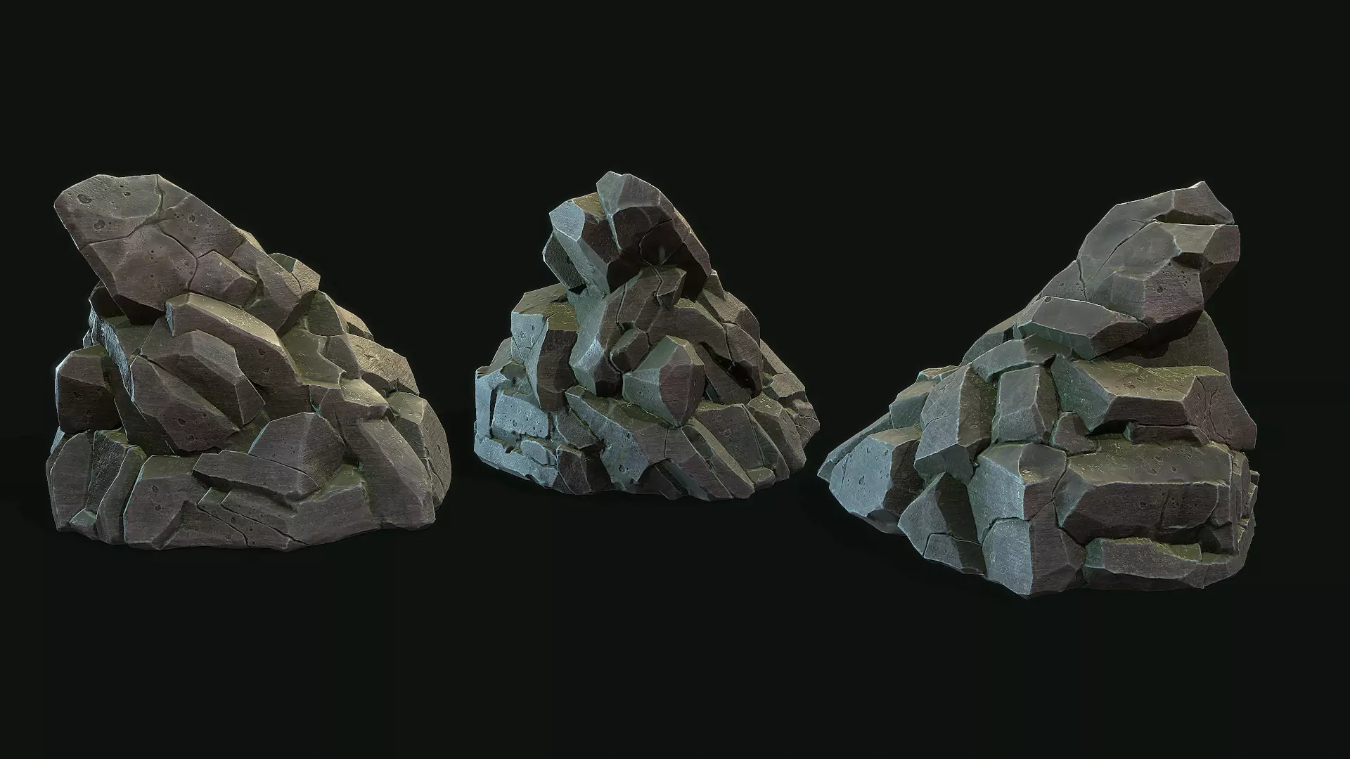Stylized Gray Stone moss PBR low poly  Low-poly 3D model_0