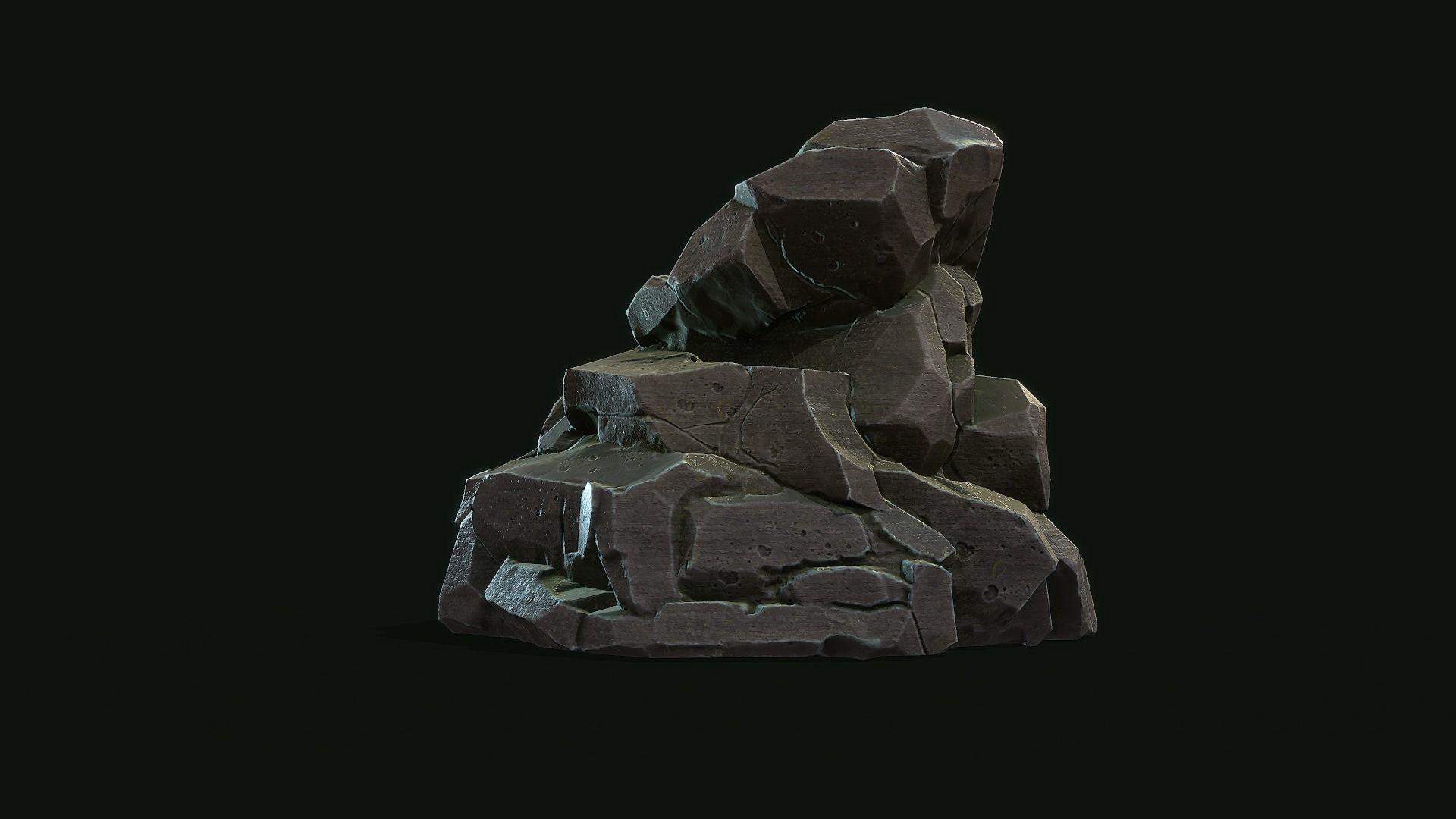 Stylized Gray Stone moss PBR low poly  Low-poly 3D model_3