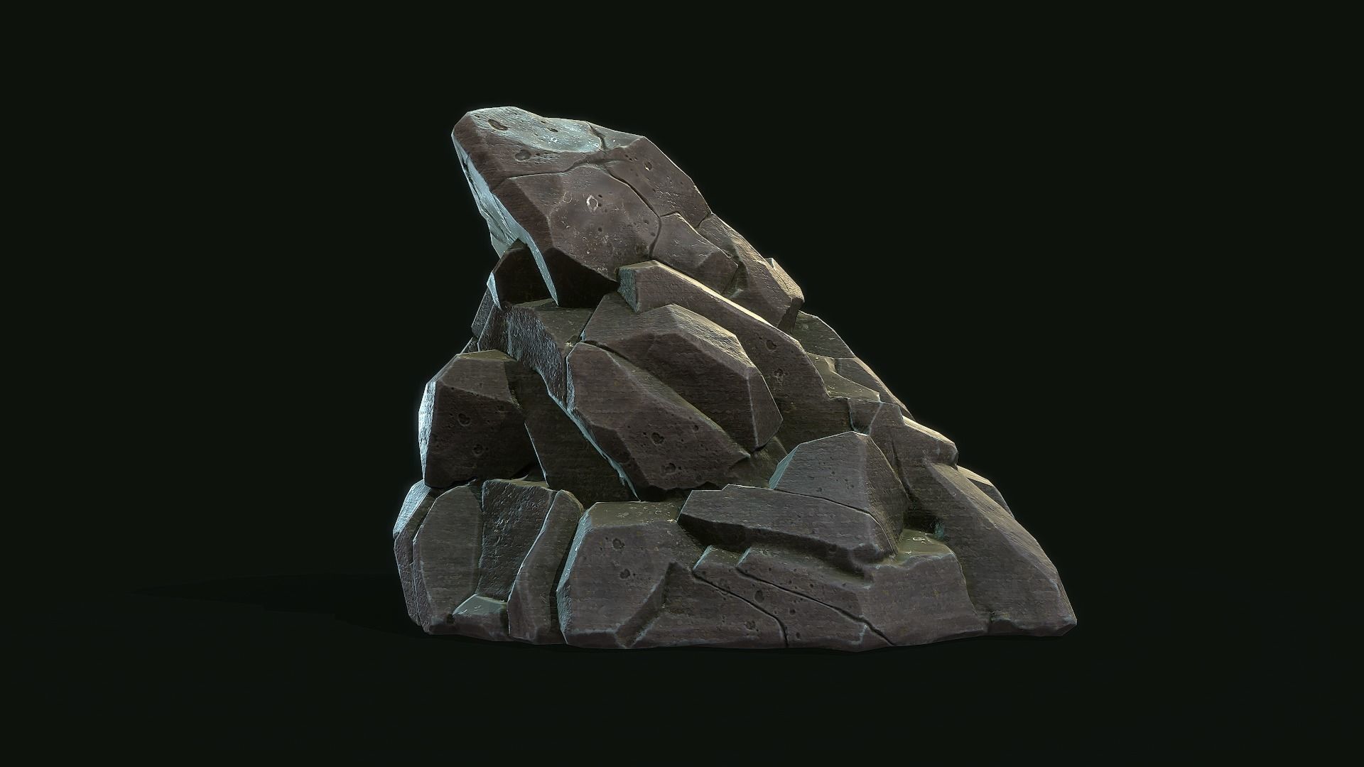Stylized Gray Stone moss PBR low poly  Low-poly 3D model_1