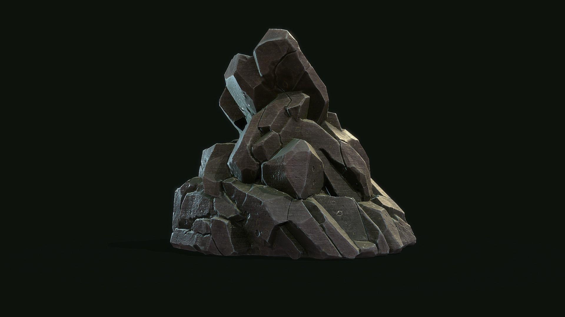 Stylized Gray Stone moss PBR low poly  Low-poly 3D model_2