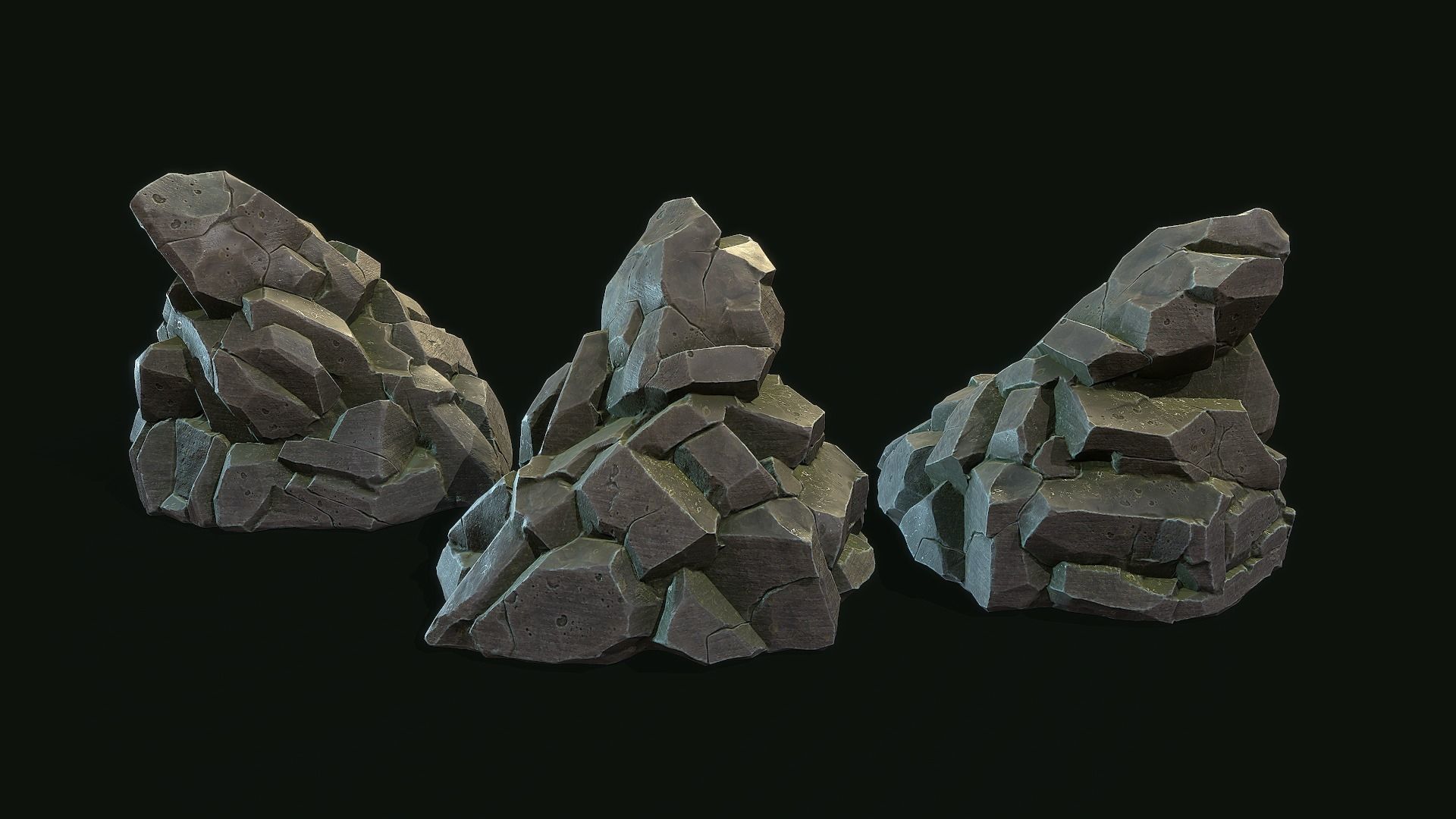 Stylized Gray Stone moss PBR low poly  Low-poly 3D model_5