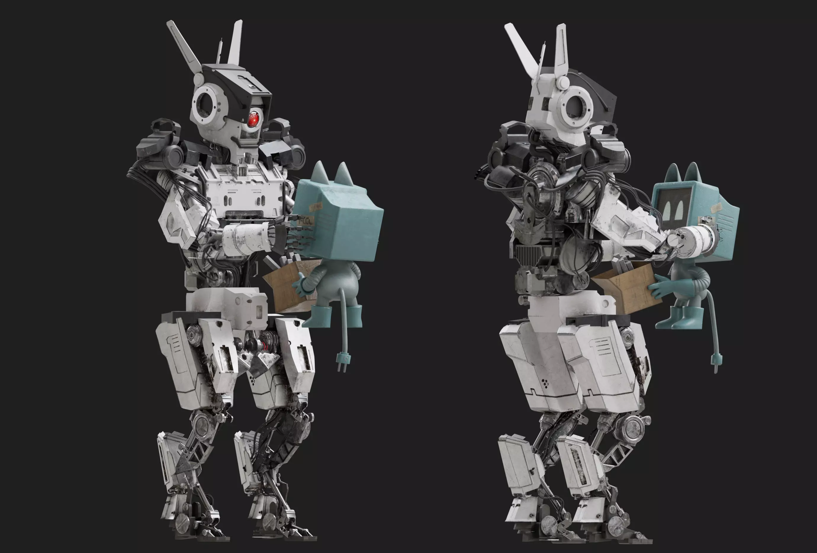 Robot two robots Low-poly 3D model_0