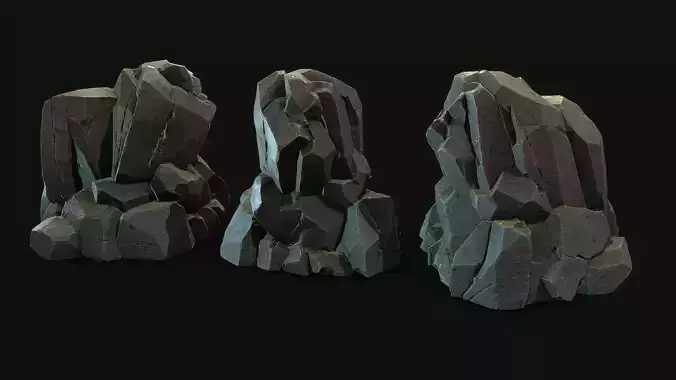 Stylized Gray Stone moss 2 PBR low poly Low-poly 3D model