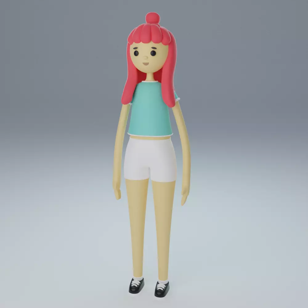 cartoon girl low poly Low-poly 3D model_0