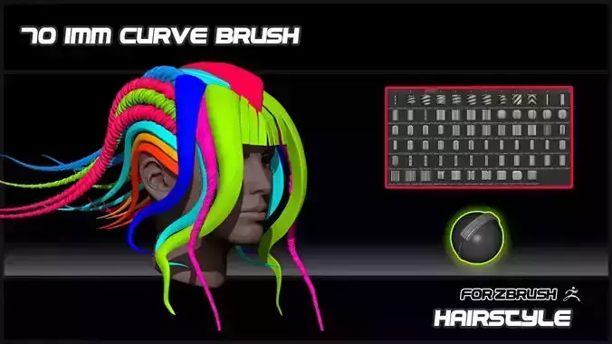 70 IMM CURVE BRUSH HAIRSTYLE FOR ZBRUSH