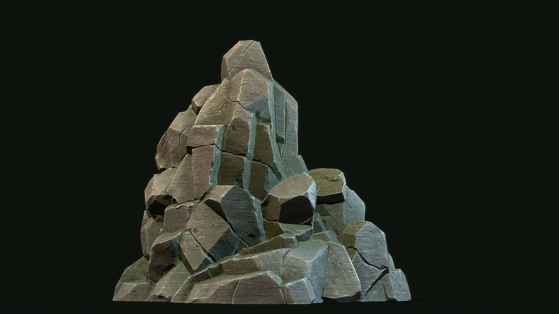 Stylized Gray Stone moss 3 PBR low poly Low-poly 3D model Low-poly 3D model_3