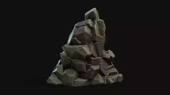 Stylized Gray Stone moss 3 PBR low poly Low-poly 3D model