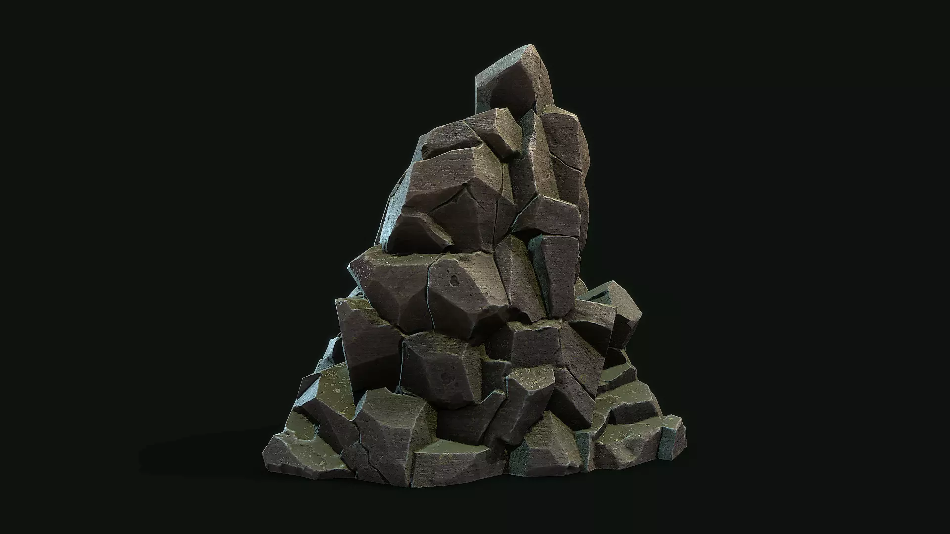 Stylized Gray Stone moss 3 PBR low poly Low-poly 3D model Low-poly 3D model_0